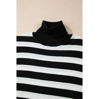 Black Stripe Slim Fit High Neck Knit Sweater - XL thumbnail