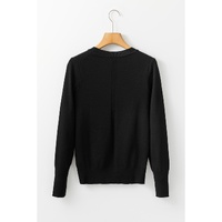 Black Solid Color Slim Fit Lightweight Crew Neck Sweater - L thumbnail