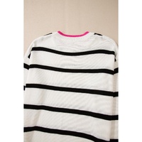 White Stripe Color Contrast Drop Shoulder Crew Neck Sweater - M thumbnail