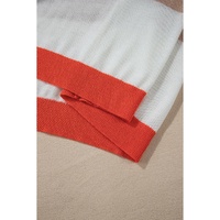 Apricot Colorblock Striped Round Neck Drop Shoulder Sweater - L thumbnail