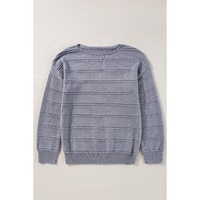 Light Grey Boat Neck Drop Shoulder Pointelle Knit Sweater - L thumbnail