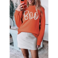 Orange Boo Knitted Pattern Ribbed Edge Drop Shoulder Sweater - S thumbnail
