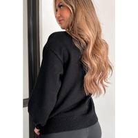 Black Halloween Pumpkin Face Pattern Drop Shoulder Sweater - S thumbnail
