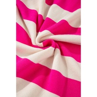 Rose Stripe Color Block Collared V Neck Drop Shoulder Sweater - M thumbnail