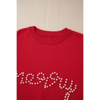 Fiery Red Pearl Beaded Merry Casual Sweater - XL thumbnail
