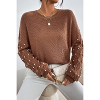 Chestnut Beaded Drop Shoulder Round Neck Sweater - L thumbnail