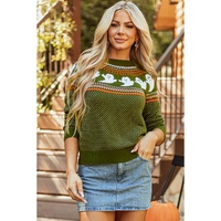 Jungle Green Halloween Ghost Pattern Drop Shoulder Sweater - L thumbnail