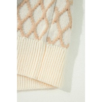 Oatmeal Diamond Knit Drop Shoulder Loose Sweater - L thumbnail