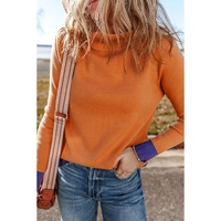 Straw Yellow Color Contrast Edge Mock Neck Slim Fit Sweater - L thumbnail
