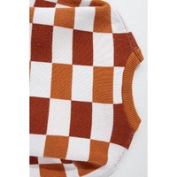 Orange Checkered Ribbed Edge O Neck Drop Shoulder Sweater - L thumbnail