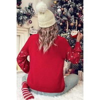 Racing Red Merry Graphic Sequin Sleeve Turtleneck Sweater - S thumbnail