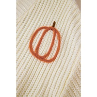 Beige Cable Knit Pumpkin Raw Hem V Neck Loose Sweater - L thumbnail