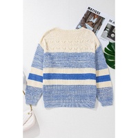 Light Blue Open Stitch Puff Sleeve Sweater - L thumbnail