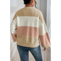 Dusty Pink Color Block Lantern Sleeve Drop Shoulder Sweater - L thumbnail