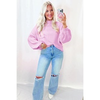 Pink Raw Edge Ribbed Detail Drop Shoulder Sweater - L thumbnail