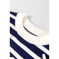 Blue Stripe Knitted Bow Decor Sweater Vest - L thumbnail