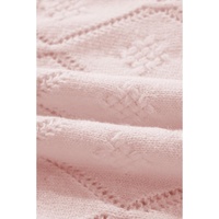Gossamer Pink Openwork Plaid Puff Sleeve Cropped Sweater - L thumbnail