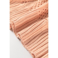 Apricot Pink Hollowed Knit 3/4 Dolman Sleeve Buttoned Collared Sweater - L thumbnail