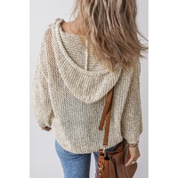 Jet Stream Hollow-out Kangaroo Pocket V Neck Hooded Sweater - L thumbnail