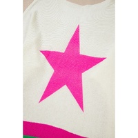 White Star Pattern Colorblock Striped Edge Drop Shoulder Sweater - M thumbnail