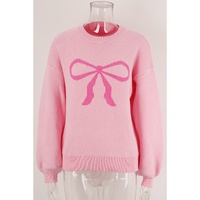 Pink Bow Graphic Drop Shoulder Round Neck Sweater - M thumbnail