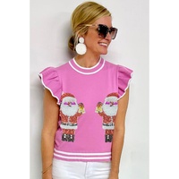 Bonbon Sequin Father Christmas Ruffled Sleeve Sweater T Shirt - L thumbnail