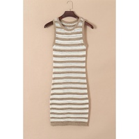 Khaki Stripe Hollowed Knit Sleeveless Sweater Dress - L thumbnail