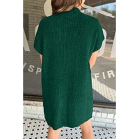 Blackish Green Patch Pocket Ribbed Knit Short Sleeve Sweater Dress - S thumbnail