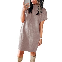 Simply Taupe Patch Pocket Ribbed Knit Short Sleeve Sweater Dress - L thumbnail