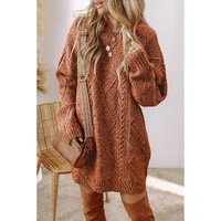 Coffee Cable Knit Drop Shoulder Loose Fit Sweater Dress - XL thumbnail
