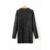Black Cable Knit Drop Shoulder Loose Fit Sweater Dress - L thumbnail