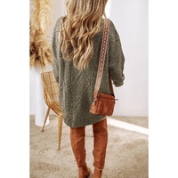 Mist Green Cable Knit Drop Shoulder Loose Fit Sweater Dress - S thumbnail