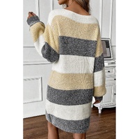 Gray Stripe Colorblock Bubble Sleeve Drop Shoulder Sweater Dress - S thumbnail