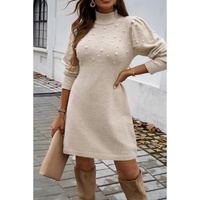 Parchment Pearl Beaded High Neck Bodycon Sweater Dress - XL thumbnail