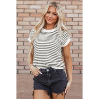 Black Stripe Ribbed Trim Loose Fit Knitted Sweater Vest - L thumbnail