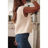 White Solid Textured Knit Side Pockets Buttoned Sweater Vest - S thumbnail