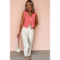 Tomato Red Lace-up Front V Neck Sweater Vest - L thumbnail