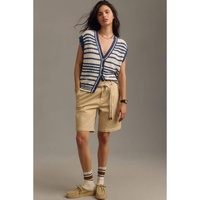 Blue Stripe Loose Buttoned V Neck Sweater Vest - M thumbnail