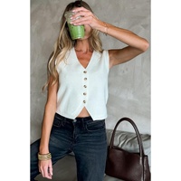 White V Neck Buttoned Sweater Vest - M thumbnail