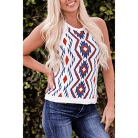 White Aztec Geometric Print Knitted Tank Top - L thumbnail