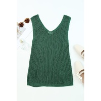 Green Hollowed Knit V Neck Tank Top - XL thumbnail