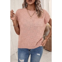 Dusty Pink Lattice Textured Knit Short Sleeve Sweater - XL thumbnail