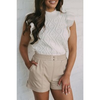 White Textured Ruffled Mock Neck Knitted Vest - L thumbnail