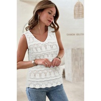 White V Neck Textured Hollow-out Sweater Vest - M thumbnail