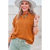 Chestnut Grid Textured Short Sleeve Sweater - L thumbnail
