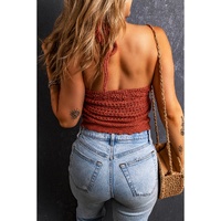 Red Clay Knit Crochet Halter Neck Backless Tank Top - XL thumbnail