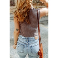 Smoke Gray Ribbed Crew Neck Sweater Vest - M thumbnail