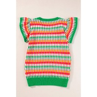 Green Multi Flutter Sleeve Knitted Sweater Top - XL thumbnail