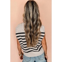 Apricot Stripe Boxy Knitted Round Neck Sweater Tank - XL thumbnail