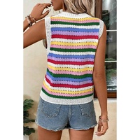 Multicolour Striped Knitted Eyelet Slim Sweater Vest - M thumbnail
